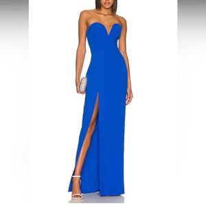 Amanda Uprichard Royal Blue Strapless Sweetheart Gown with Thigh Slit